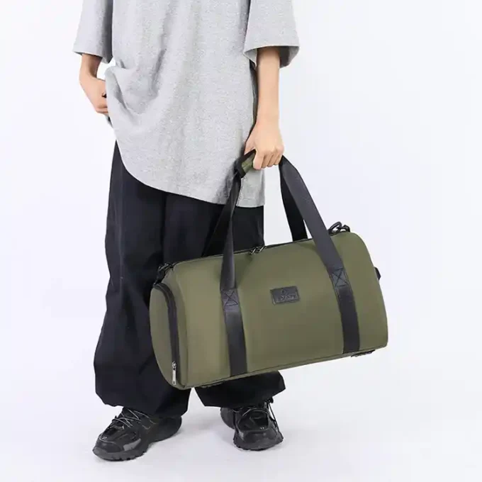 Casual Travel Duffel Bag with Shoulder Strap - Mustard Green
