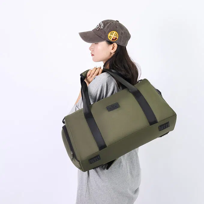 Casual Travel Duffel Bag with Shoulder Strap - Mustard Green