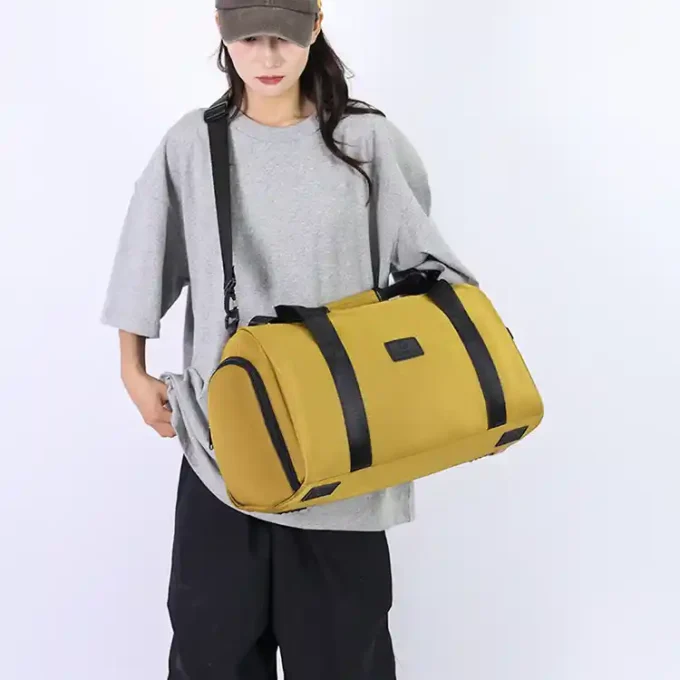 Casual Travel Duffel Bag with Shoulder Strap - Mustard Yellow