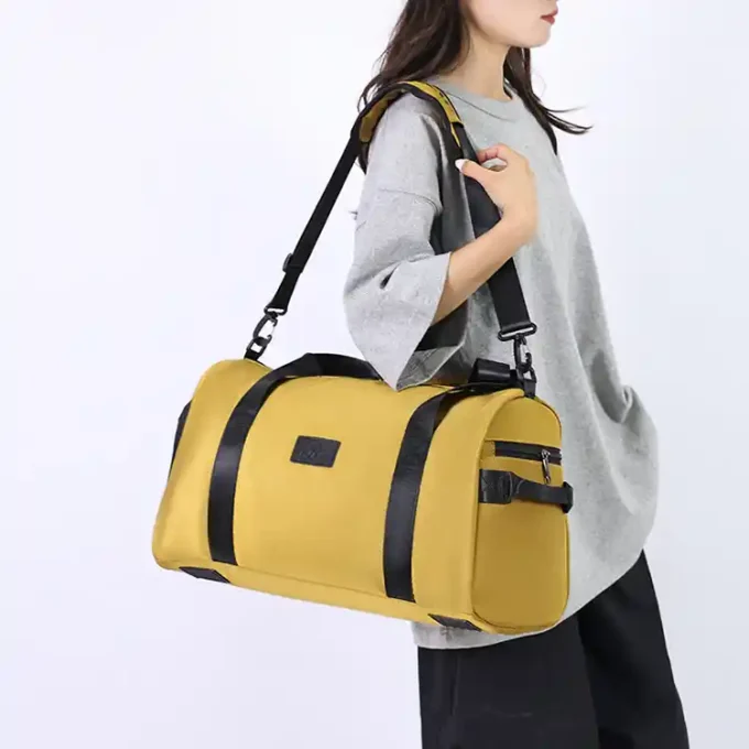 Casual Travel Duffel Bag with Shoulder Strap - Mustard Yellow