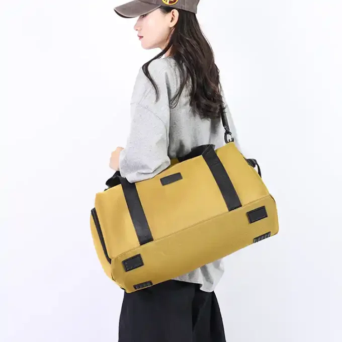 Casual Travel Duffel Bag with Shoulder Strap - Mustard Yellow