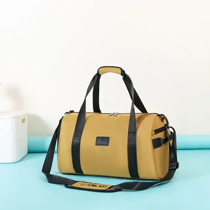 Casual Travel Duffel Bag with Shoulder Strap - Mustard Yellow