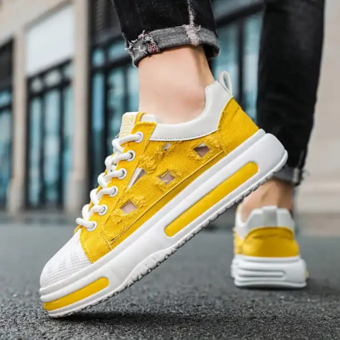 breathable casual canvas flat shoes yellow