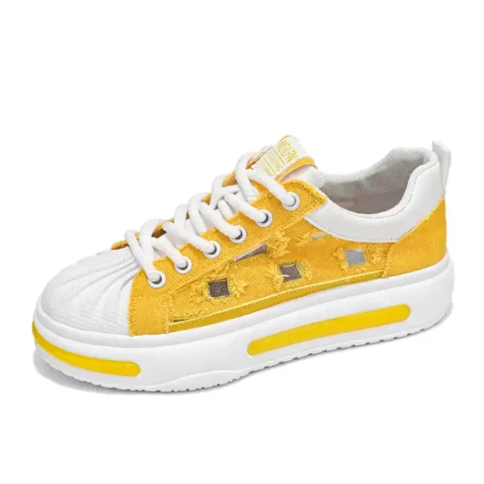 breathable casual canvas flat shoes yellow