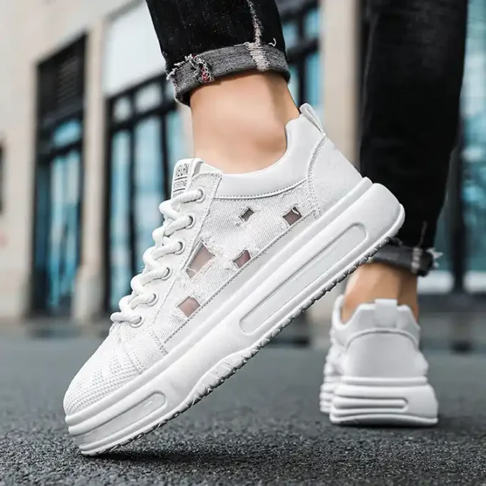 breathable casual canvas flat shoes white